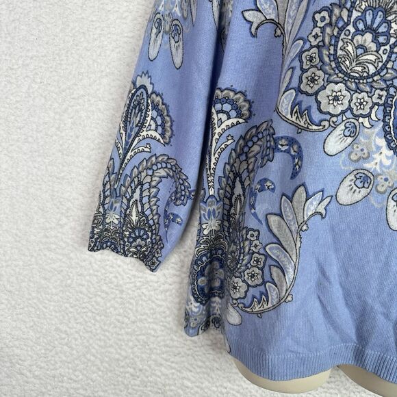 Talbots Audrey 100% Cashmere Sweater XL Blue Paisley Medallion - Picture 5 of 15
